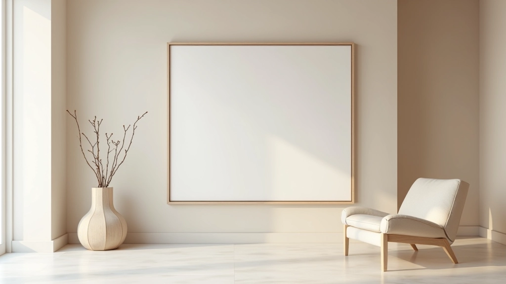 Espacio minimalista con paredes en tonos neutros suaves, detalles de lujo en madera y metal